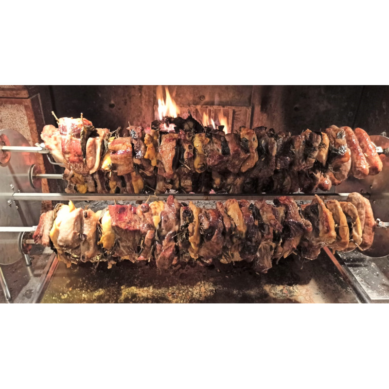 Girarrosto a legna con spiedo planetario in quadro