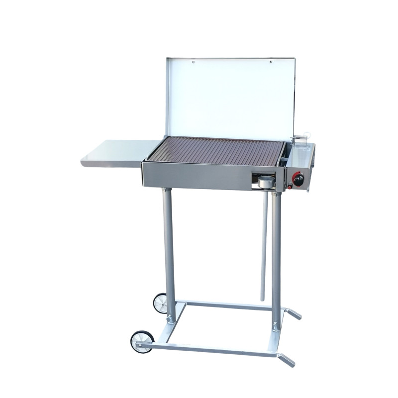 Barbecue a gas con piastra refrattaria smaltata e Fry Top