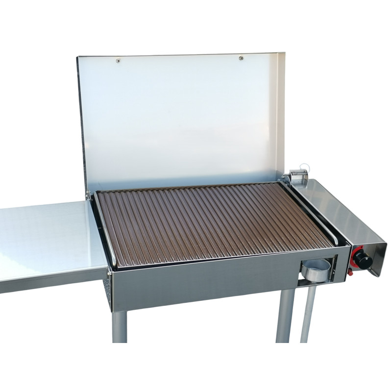 Barbecue a gas con piastra refrattaria smaltata e Fry Top