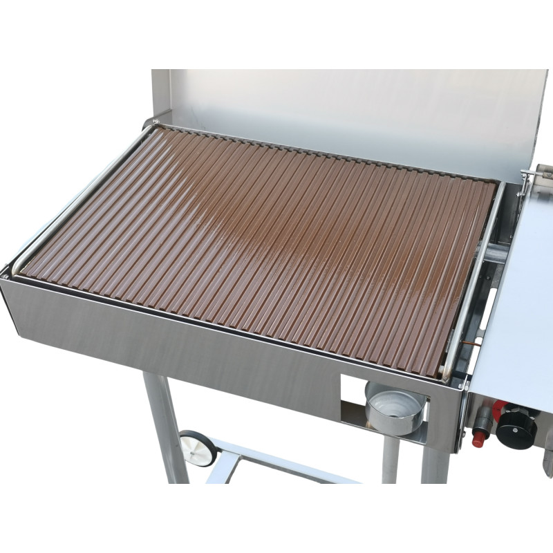 Barbecue a gas con piastra refrattaria smaltata e Fry Top