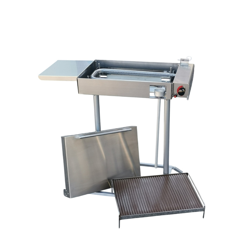 Barbecue a gas con piastra refrattaria smaltata e Fry Top