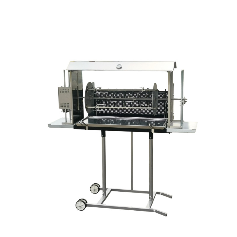 Barbecue Maxi con girarrosto elettrico e spiedo planetario, cappottina, lamiera frontale e leccarda