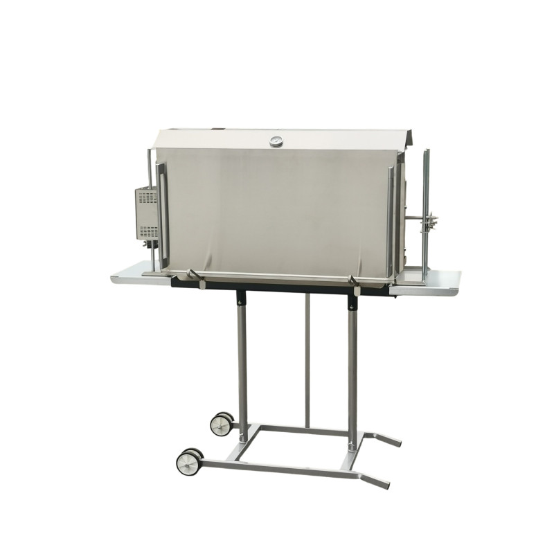 Barbecue Maxi con girarrosto elettrico e spiedo planetario, cappottina, lamiera frontale e leccarda