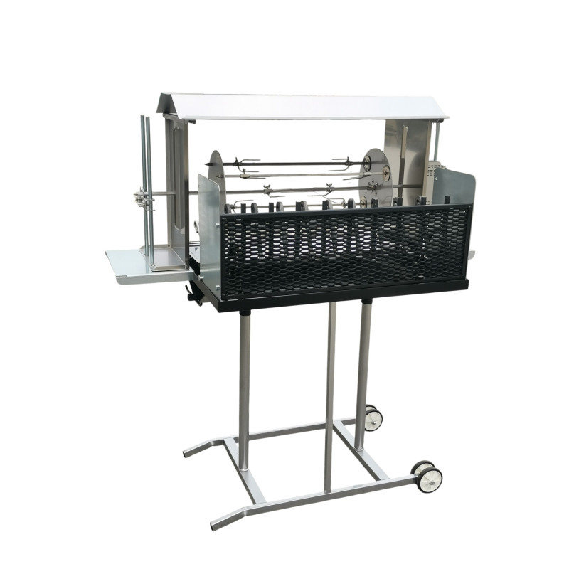 Barbecue Maxi con girarrosto elettrico e spiedo planetario, cappottina, lamiera frontale e leccarda