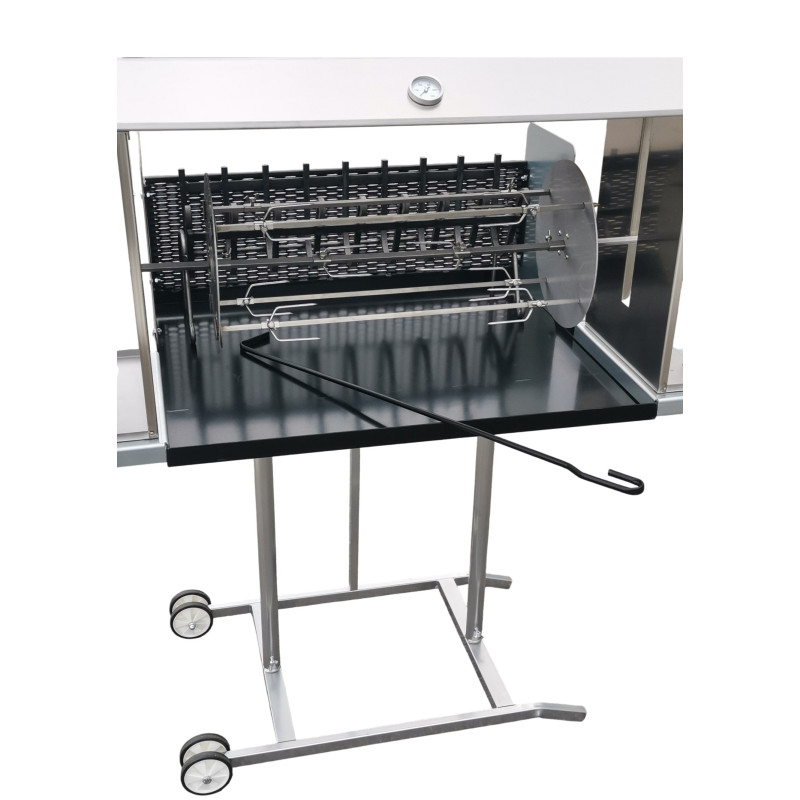 Barbecue Maxi con girarrosto elettrico e spiedo planetario, cappottina, lamiera frontale e leccarda