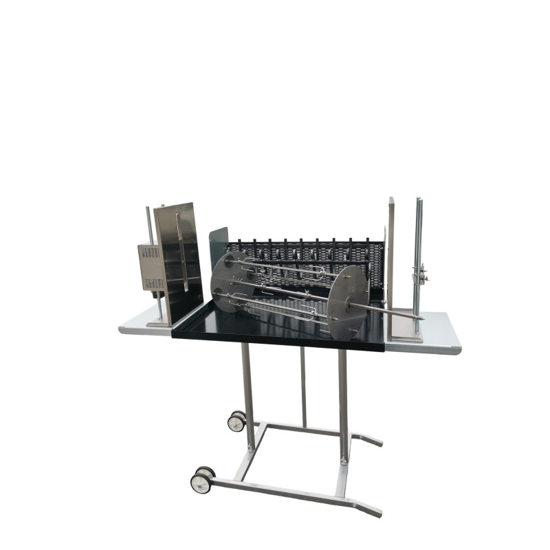 Barbecue Maxi con girarrosto elettrico e spiedo planetario, cappottina, lamiera frontale e leccarda