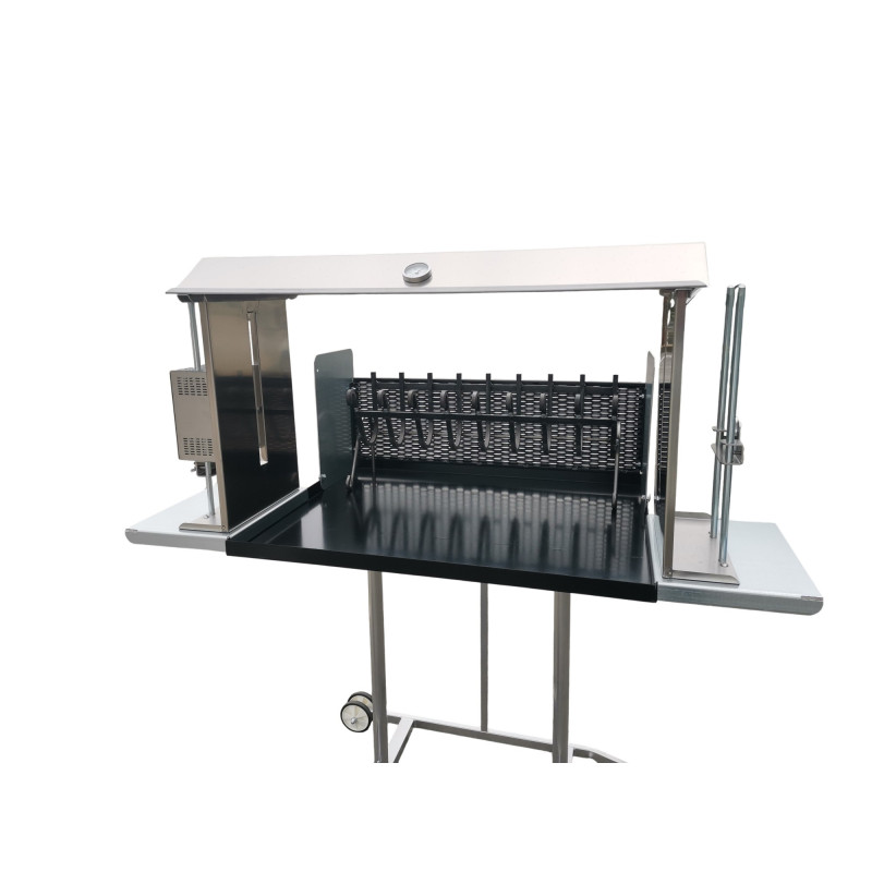 Barbecue Maxi con girarrosto elettrico e spiedo planetario, cappottina, lamiera frontale e leccarda