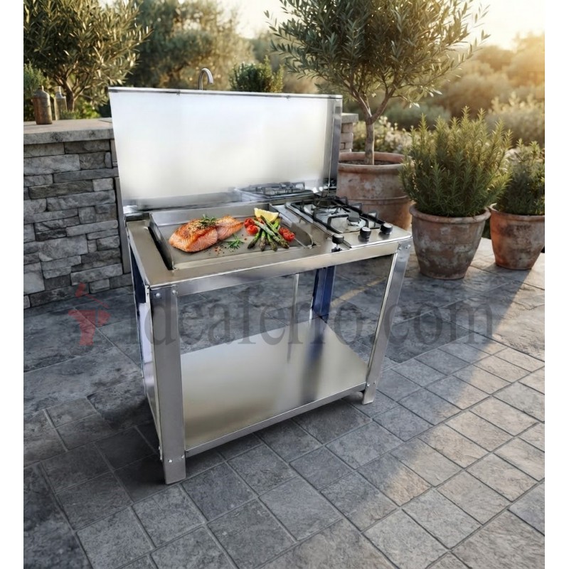 Cucina a Gas da Esterno con plancha liscia in acciaio inox 304