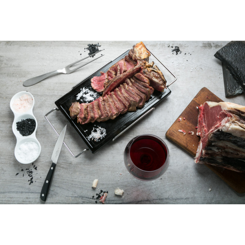 Piatto in tondino di acciaio con pietra ollare